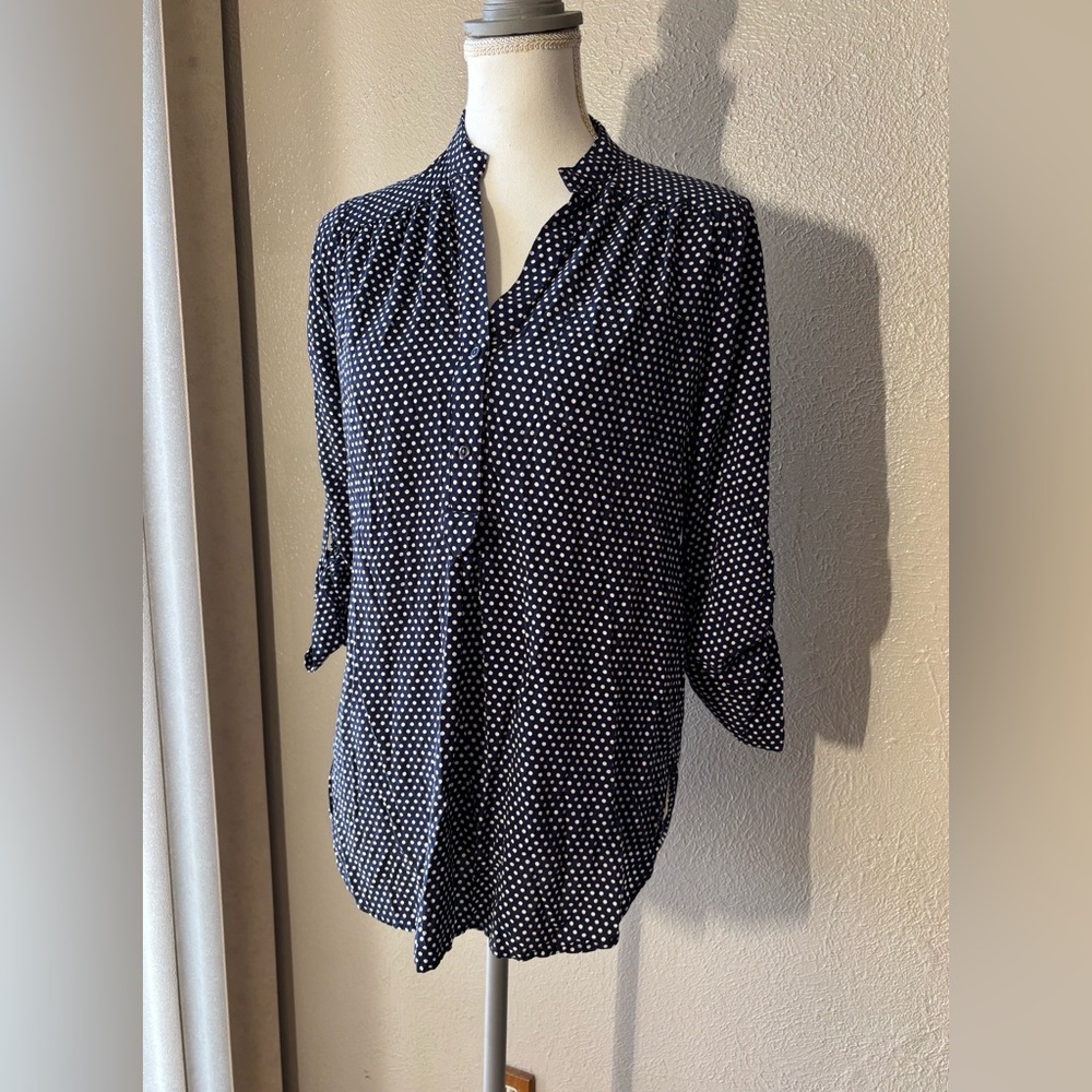 Market & Spruce Dark Blue Polka Dot Casual Shirt Medium